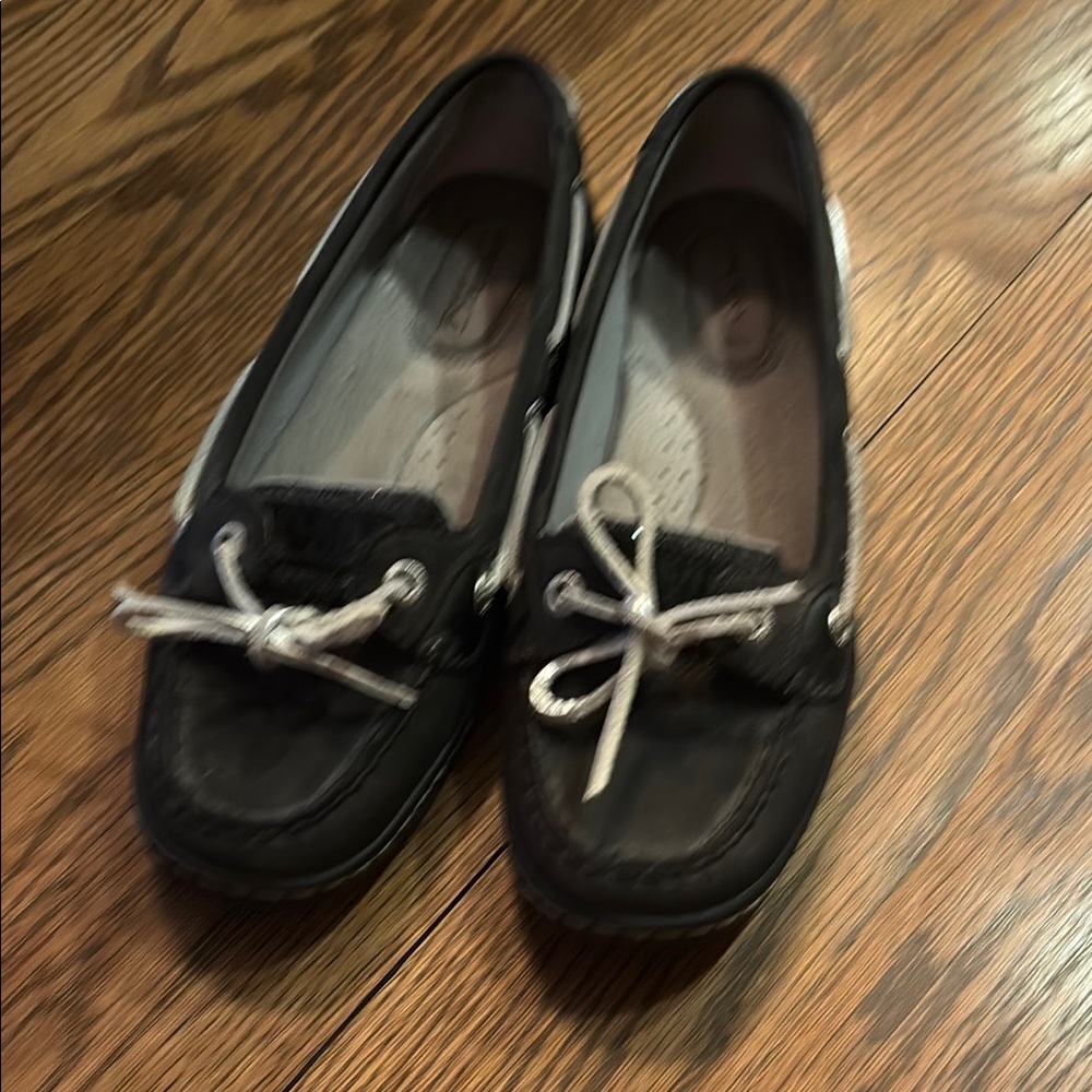 Women's Black Loafers with White Accents